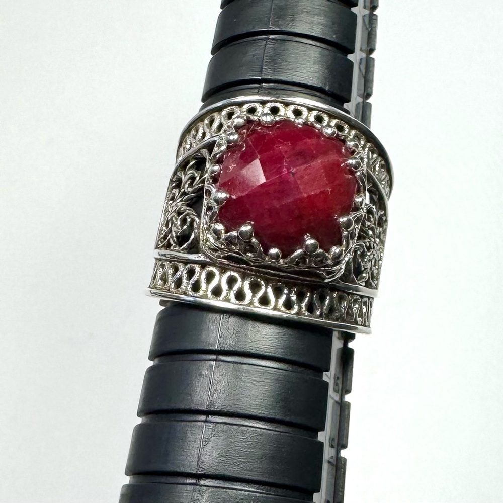 Ottoman Silver Jewelry Collection Corundum Bold Filigree Ring View 3